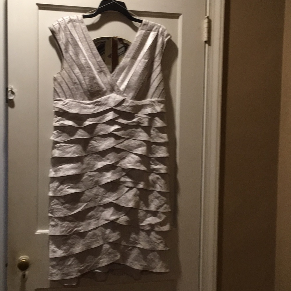 Adrianna Papell White Layered Ruffle Midi Dress